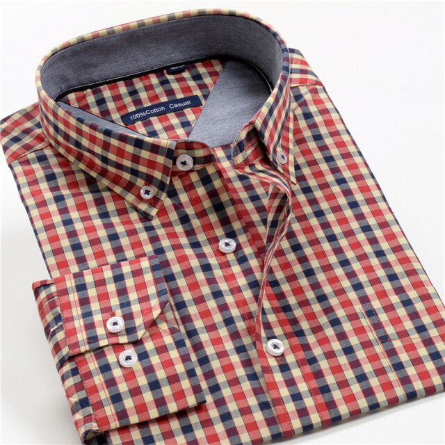 100% Cotton Men Dress Oversized Shirt Spring Autumn New Fashion Clothing Trends Plaid Business Long Sleeve Shirt