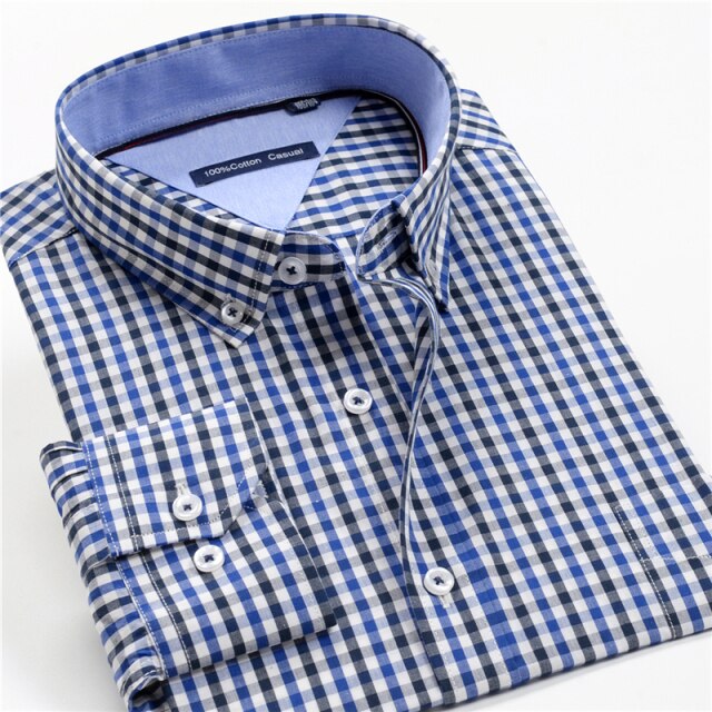 100% Cotton Men Dress Oversized Shirt Spring Autumn New Fashion Clothing Trends Plaid Business Long Sleeve Shirt