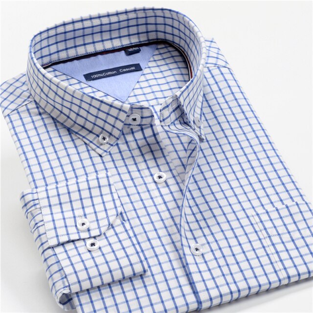 100% Cotton Men Dress Oversized Shirt Spring Autumn New Fashion Clothing Trends Plaid Business Long Sleeve Shirt