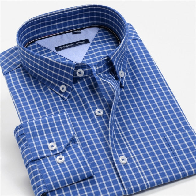 100% Cotton Men Dress Oversized Shirt Spring Autumn New Fashion Clothing Trends Plaid Business Long Sleeve Shirt
