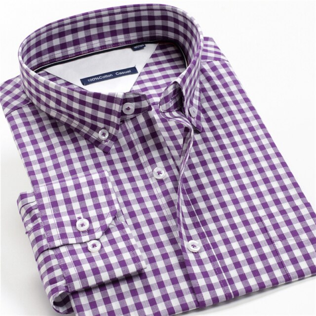 100% Cotton Men Dress Oversized Shirt Spring Autumn New Fashion Clothing Trends Plaid Business Long Sleeve Shirt