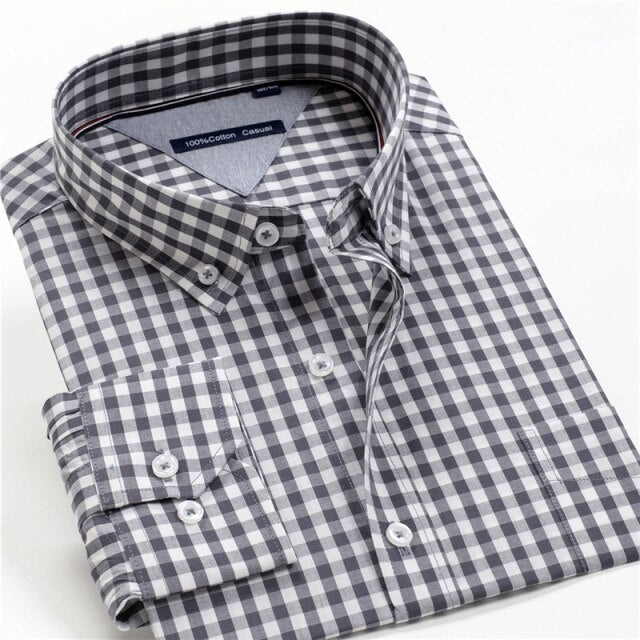 100% Cotton Men Dress Oversized Shirt Spring Autumn New Fashion Clothing Trends Plaid Business Long Sleeve Shirt