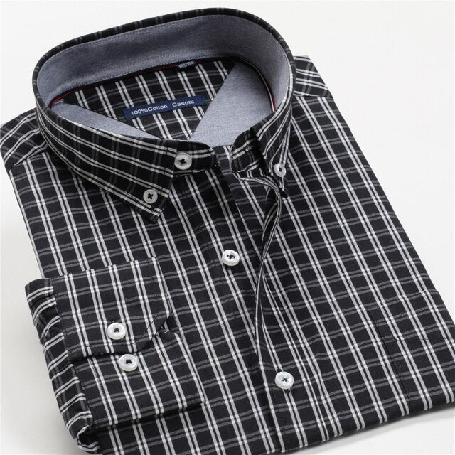 100% Cotton Men Dress Oversized Shirt Spring Autumn New Fashion Clothing Trends Plaid Business Long Sleeve Shirt