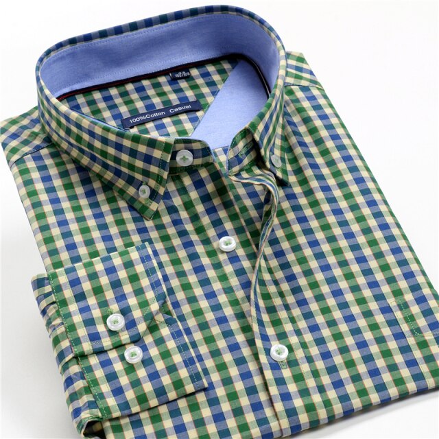 100% Cotton Men Dress Oversized Shirt Spring Autumn New Fashion Clothing Trends Plaid Business Long Sleeve Shirt