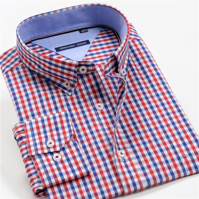 100% Cotton Men Dress Oversized Shirt Spring Autumn New Fashion Clothing Trends Plaid Business Long Sleeve Shirt