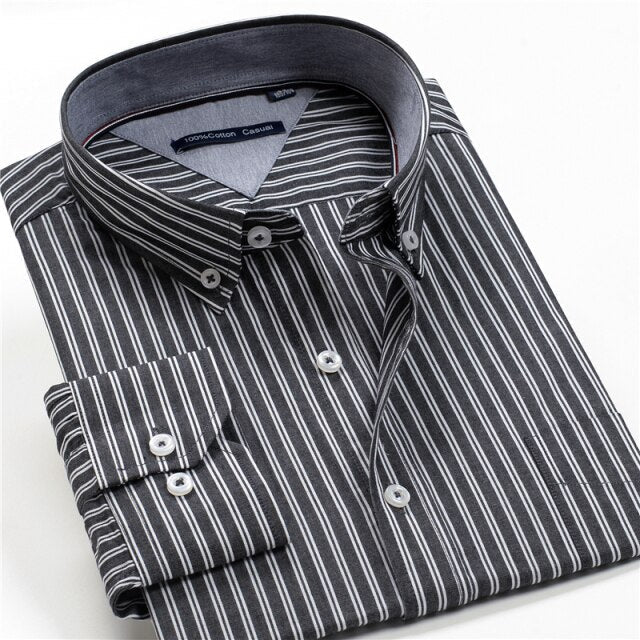 100% Cotton Men Dress Oversized Shirt Spring Autumn New Fashion Clothing Trends Plaid Business Long Sleeve Shirt