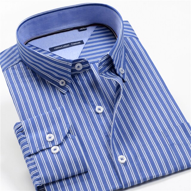 100% Cotton Men Dress Oversized Shirt Spring Autumn New Fashion Clothing Trends Plaid Business Long Sleeve Shirt
