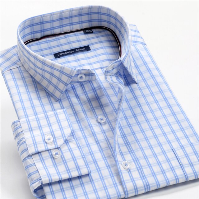 100% Cotton Men Dress Oversized Shirt Spring Autumn New Fashion Clothing Trends Plaid Business Long Sleeve Shirt