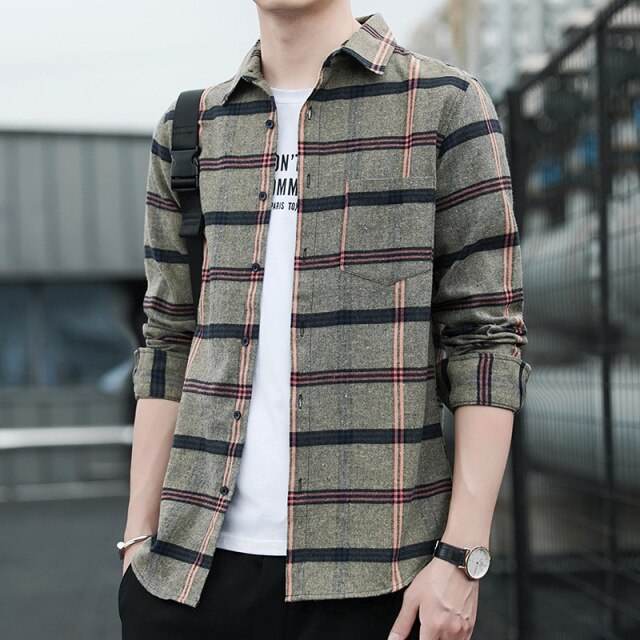 Leisure Spring and Autumn New Men's Shirt Leisure Plaid Long Sleeve Shirt Fashion Trend Top Personalized Shirt Men's Wear