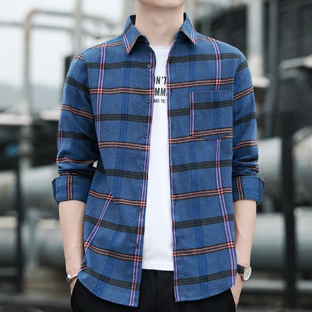 Leisure Spring and Autumn New Men's Shirt Leisure Plaid Long Sleeve Shirt Fashion Trend Top Personalized Shirt Men's Wear