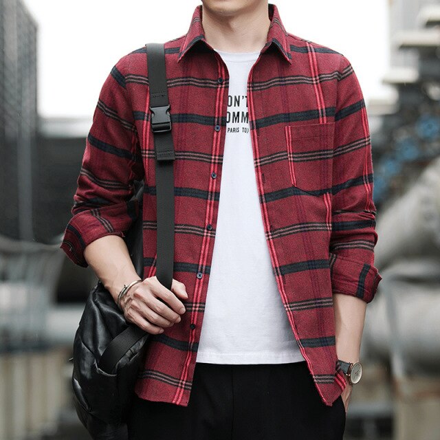Leisure Spring and Autumn New Men's Shirt Leisure Plaid Long Sleeve Shirt Fashion Trend Top Personalized Shirt Men's Wear
