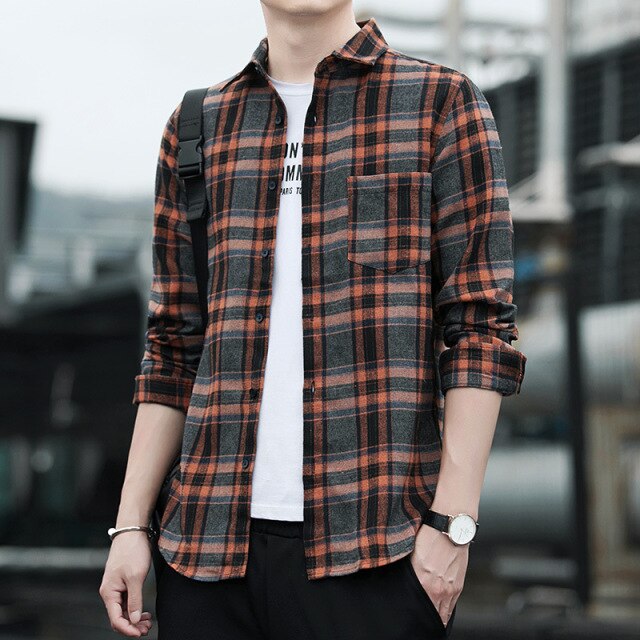 Leisure Spring and Autumn New Men's Shirt Leisure Plaid Long Sleeve Shirt Fashion Trend Top Personalized Shirt Men's Wear