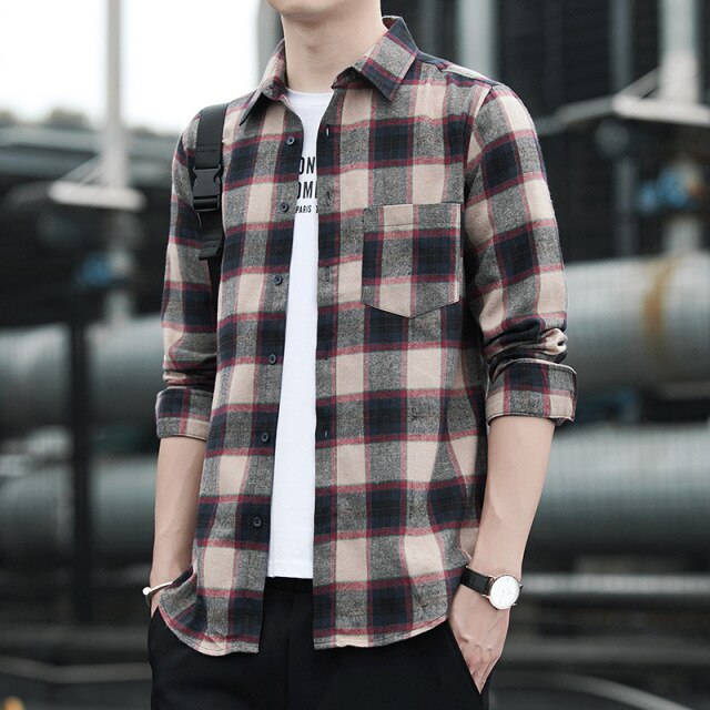 Leisure Spring and Autumn New Men's Shirt Leisure Plaid Long Sleeve Shirt Fashion Trend Top Personalized Shirt Men's Wear