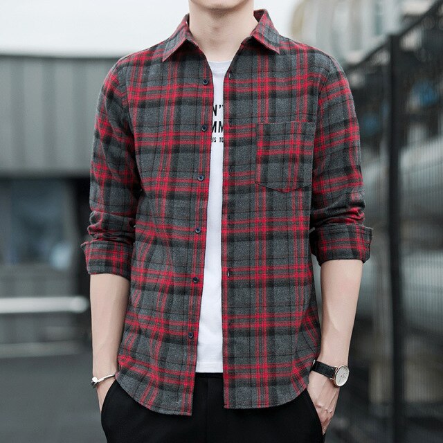 Leisure Spring and Autumn New Men's Shirt Leisure Plaid Long Sleeve Shirt Fashion Trend Top Personalized Shirt Men's Wear