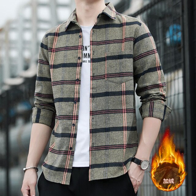 Leisure Spring and Autumn New Men's Shirt Leisure Plaid Long Sleeve Shirt Fashion Trend Top Personalized Shirt Men's Wear