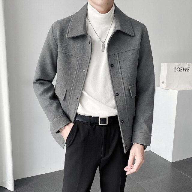 maoxiangshop High Quality Winter Solid Color Woolen Jacket Men Casual Business Trench Coat All-match Social Men Clothing Streetwear Overcoat