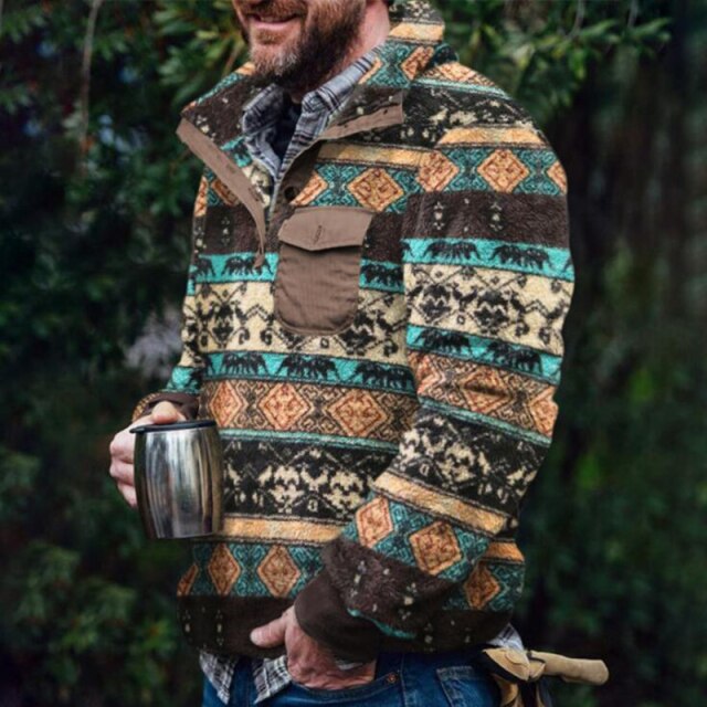 maoxiangshop Mens Buttons Lapel Thick Parkas Jackets Streetwear Hip Hop Plaid Print Fleece Warm Full Pullover Coats Fashion Harajuku Outwear
