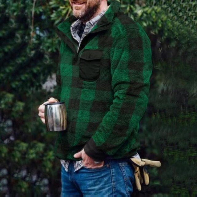 maoxiangshop Mens Buttons Lapel Thick Parkas Jackets Streetwear Hip Hop Plaid Print Fleece Warm Full Pullover Coats Fashion Harajuku Outwear
