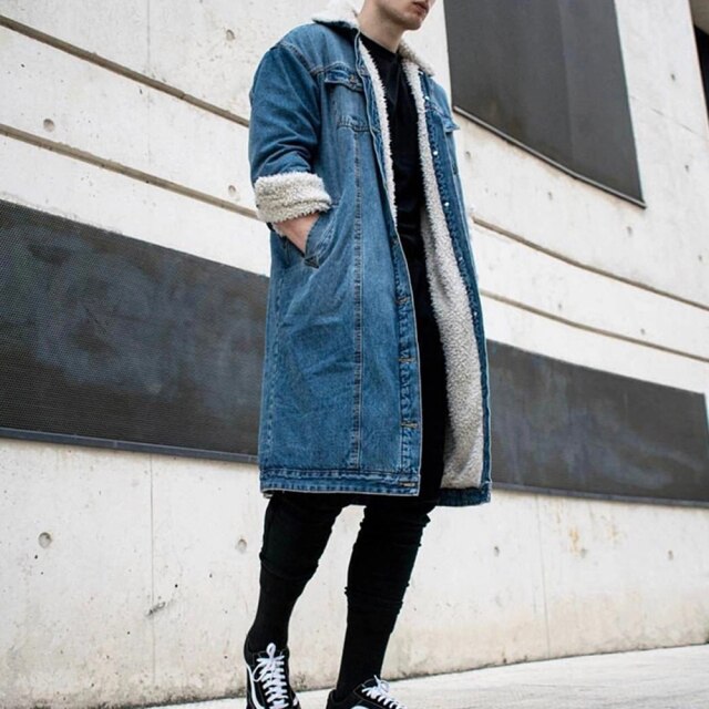 Plain Pocket Lapel Mid-Length Fleece Men's Trench Coat