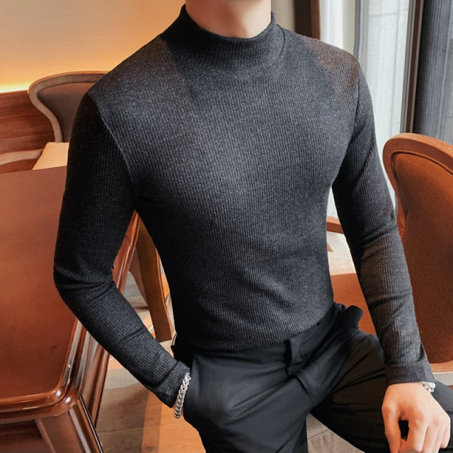 Plus Size 4XL-M Autumn Winter New Elastic Slim Fit Turtleneck Long Sleeve T-Shirts Men Clothing Casual Pullovers Tee Shirt Homme
