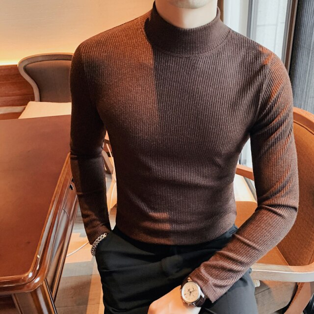 Plus Size 4XL-M Autumn Winter New Elastic Slim Fit Turtleneck Long Sleeve T-Shirts Men Clothing Casual Pullovers Tee Shirt Homme