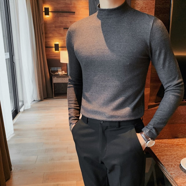 Plus Size 4XL-M Autumn Winter New Elastic Slim Fit Turtleneck Long Sleeve T-Shirts Men Clothing Casual Pullovers Tee Shirt Homme