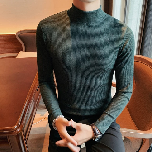 Plus Size 4XL-M Autumn Winter New Elastic Slim Fit Turtleneck Long Sleeve T-Shirts Men Clothing Casual Pullovers Tee Shirt Homme