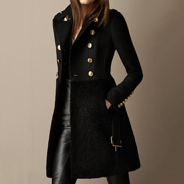 maoxiangshop Women Woolen Coat Mid-Length Black Jacket Autumn Winter Overcoat Chic Fleece Office Lady Elegant Outwear Coats Wool Blend 1