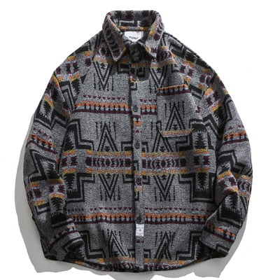 han Men's plus velvet plaid shirt tooling winter trend loose thick casual woolen shirt