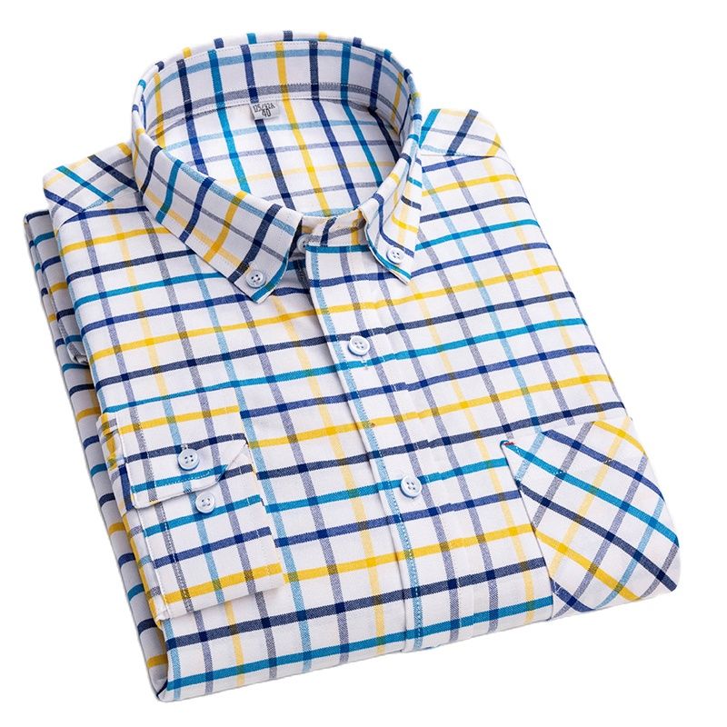 Long Sleeved Casual Shirts Men Cotton Oxford Checked Regular Fit Striped Shirt Plaid Business Mens Solid Classic Man's Clothing