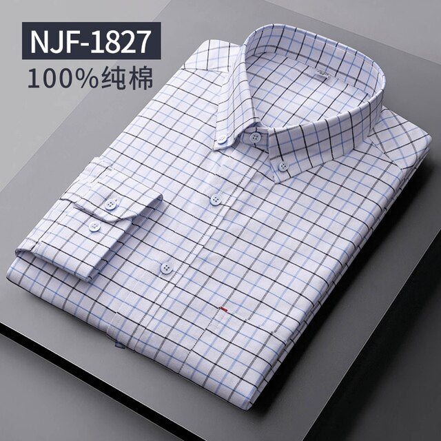 Long Sleeved Casual Shirts Men Cotton Oxford Checked Regular Fit Striped Shirt Plaid Business Mens Solid Classic Man's Clothing