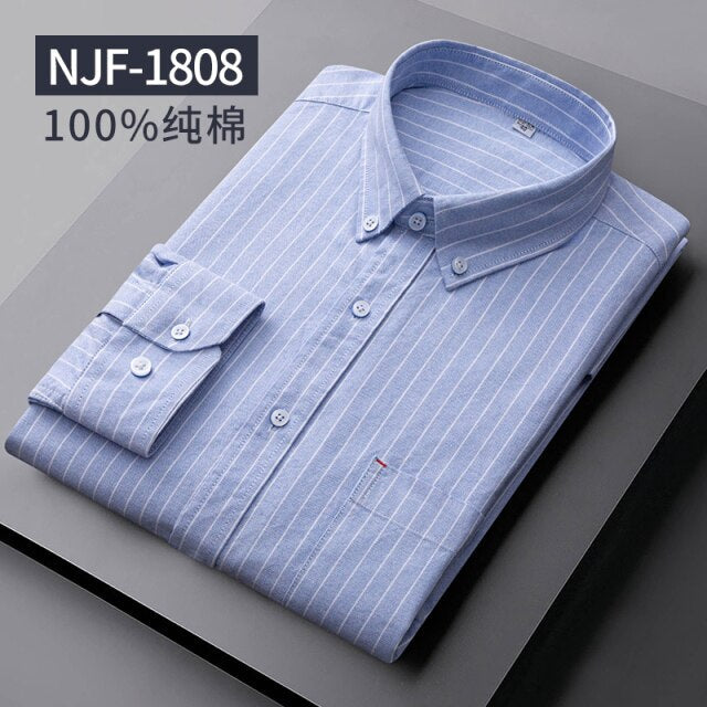 Long Sleeved Casual Shirts Men Cotton Oxford Checked Regular Fit Striped Shirt Plaid Business Mens Solid Classic Man's Clothing