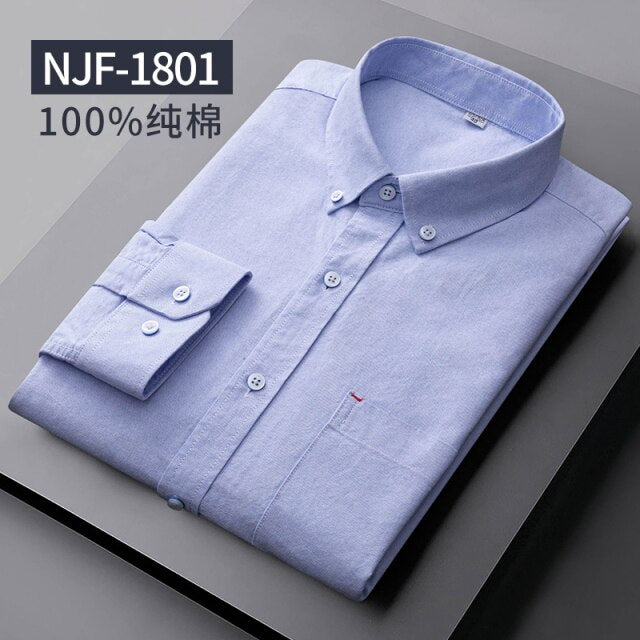 Long Sleeved Casual Shirts Men Cotton Oxford Checked Regular Fit Striped Shirt Plaid Business Mens Solid Classic Man's Clothing