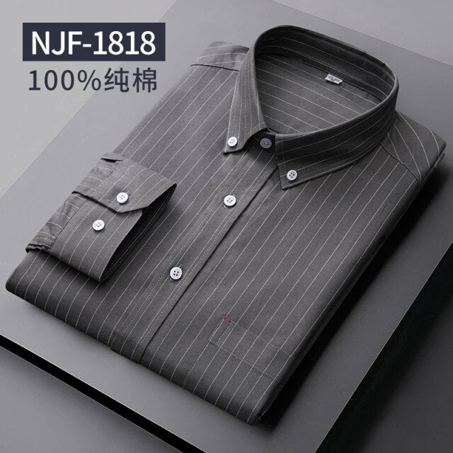 Long Sleeved Casual Shirts Men Cotton Oxford Checked Regular Fit Striped Shirt Plaid Business Mens Solid Classic Man's Clothing