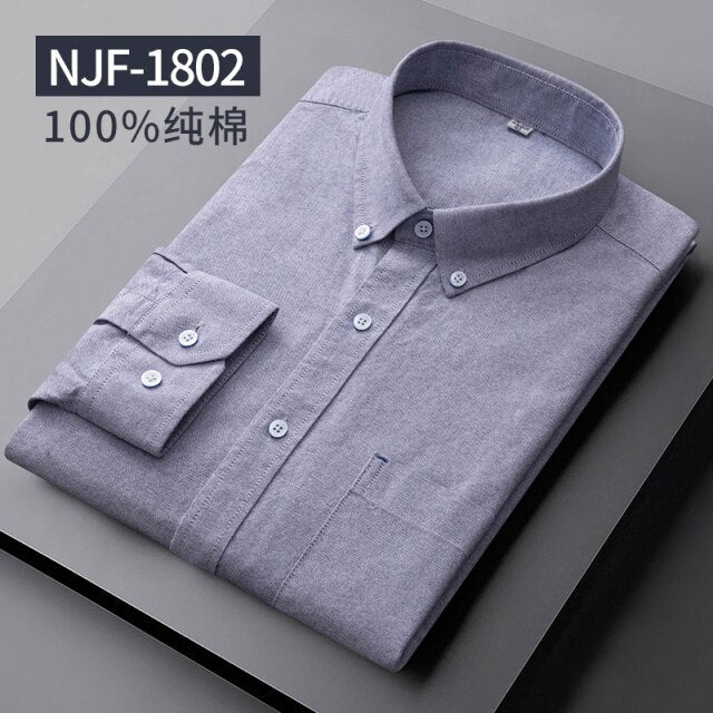 Long Sleeved Casual Shirts Men Cotton Oxford Checked Regular Fit Striped Shirt Plaid Business Mens Solid Classic Man's Clothing