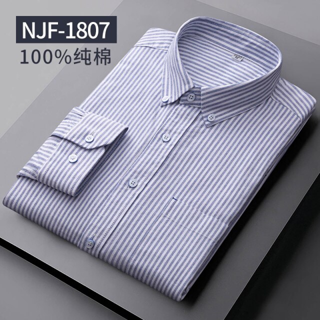 Long Sleeved Casual Shirts Men Cotton Oxford Checked Regular Fit Striped Shirt Plaid Business Mens Solid Classic Man's Clothing