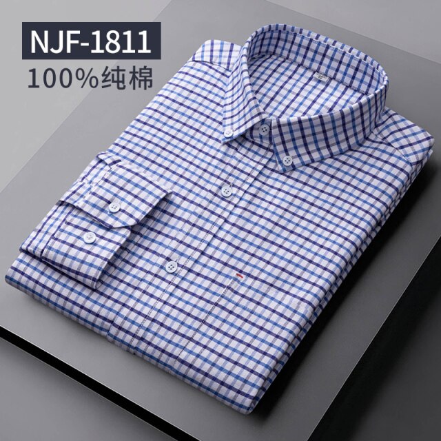 Long Sleeved Casual Shirts Men Cotton Oxford Checked Regular Fit Striped Shirt Plaid Business Mens Solid Classic Man's Clothing