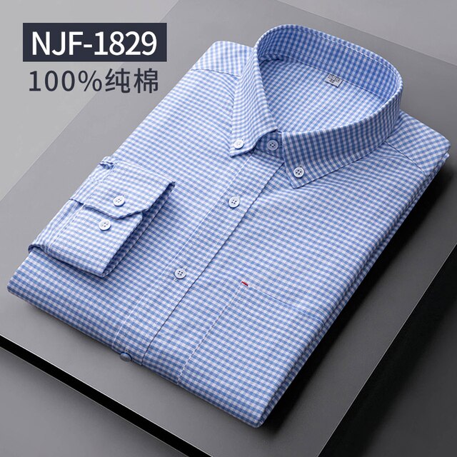 Long Sleeved Casual Shirts Men Cotton Oxford Checked Regular Fit Striped Shirt Plaid Business Mens Solid Classic Man's Clothing