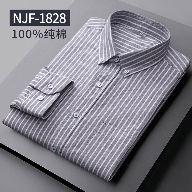 Long Sleeved Casual Shirts Men Cotton Oxford Checked Regular Fit Striped Shirt Plaid Business Mens Solid Classic Man's Clothing