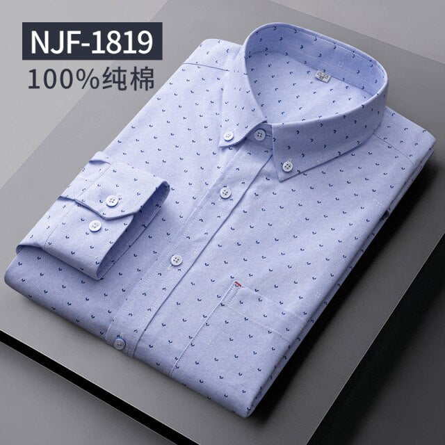 Long Sleeved Casual Shirts Men Cotton Oxford Checked Regular Fit Striped Shirt Plaid Business Mens Solid Classic Man's Clothing