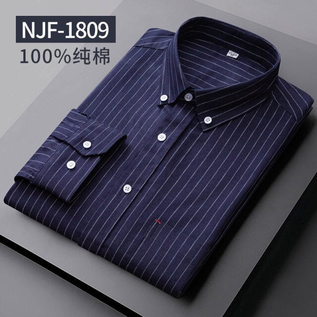 Long Sleeved Casual Shirts Men Cotton Oxford Checked Regular Fit Striped Shirt Plaid Business Mens Solid Classic Man's Clothing
