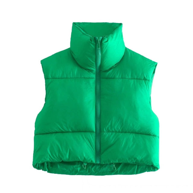 Vintage Women Warm Short Waistcoats Autumn-Winter Fashion Ladies Cute Puffer Vest Coats Sweet Girls Chic Outerwea