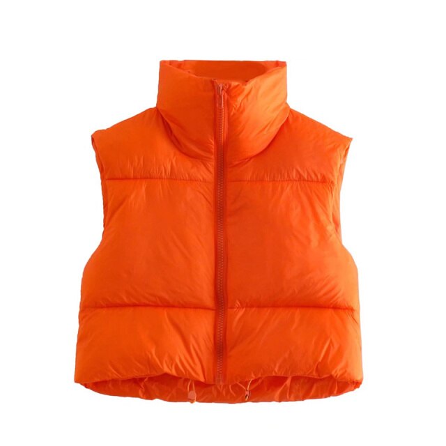 Vintage Women Warm Short Waistcoats Autumn-Winter Fashion Ladies Cute Puffer Vest Coats Sweet Girls Chic Outerwea