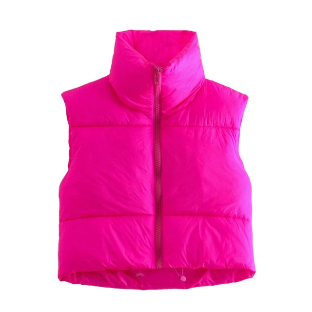 Vintage Women Warm Short Waistcoats Autumn-Winter Fashion Ladies Cute Puffer Vest Coats Sweet Girls Chic Outerwea