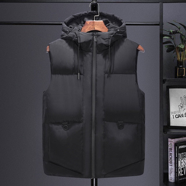 New Men's Sports Vest Autumn and Winter Fashion Slim Sleeveless Cotton Clothes Thickened Hooded Large Men Vest visual kei