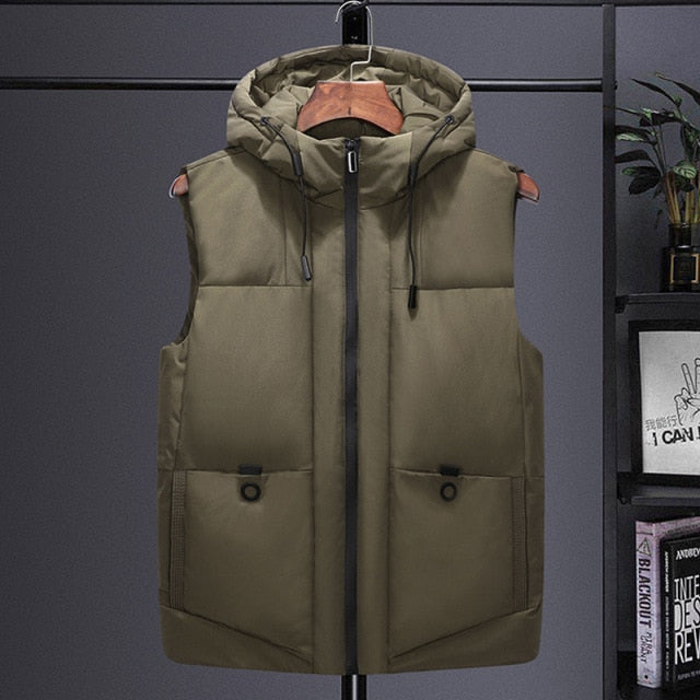 New Men's Sports Vest Autumn and Winter Fashion Slim Sleeveless Cotton Clothes Thickened Hooded Large Men Vest visual kei