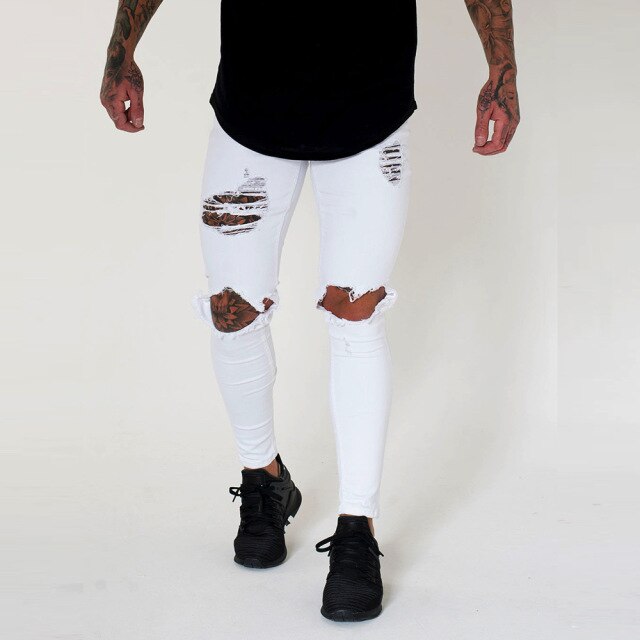 Mens Jeans Ripped Cool Stretch Elastic Denim Pants For Male Spring Summer Autumn Gothic Broken Hole Pants Moto Biker Jeans