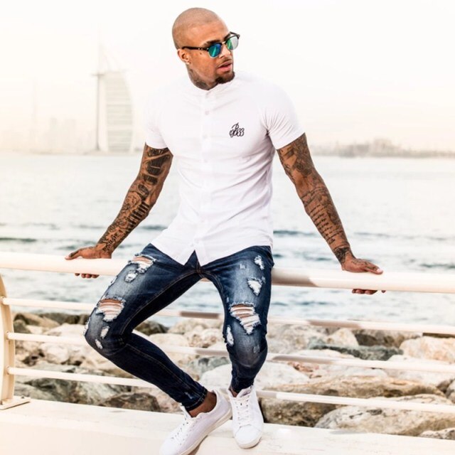 Men's Jeans European And American Fashion Hot Sell Men Slim Skinny Leg Pants Fashion Hip-Hop Wash Worn Micro Elastic Hole Jeans