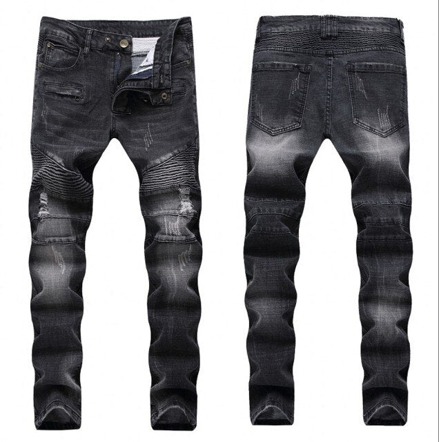 Fashion Hip Hop Patch Men Jeans Hole Zipped Jeans Men Loose Slim Denim Man Jeans 342#