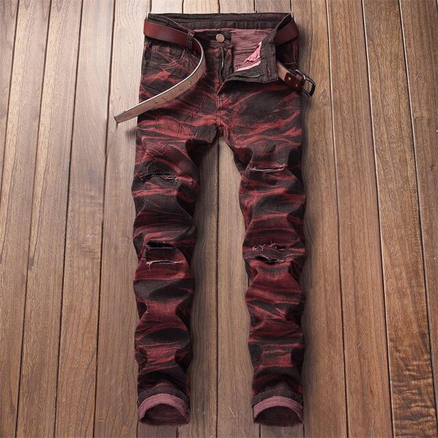 New Fashion Jeans Ripped Men Color Printing European and American Style Jeans Men 134#